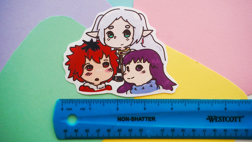 frieren, fern, and stark Fan Art Sticker